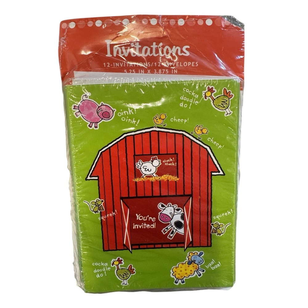 New 12‎ Count Farm Animal Barn Invitations Kids Birthday Party Cards Sealed